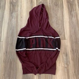 PINK Burgundy hoodie with logo on the front